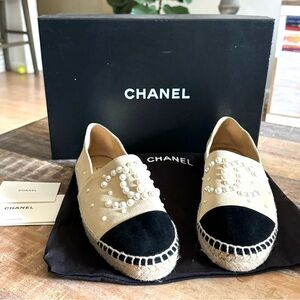 CHANEL Pearl Suede Espadrilles Size 37- Never used